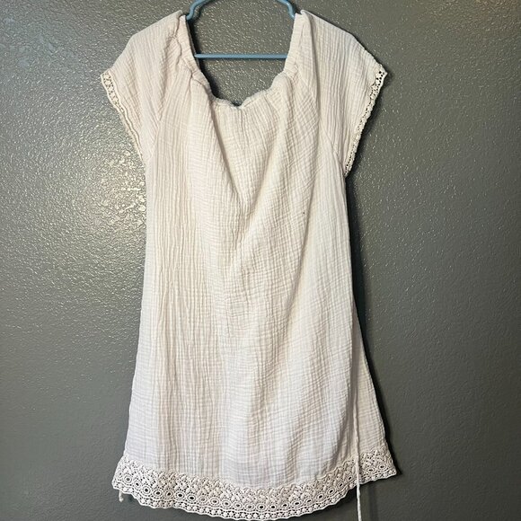 Michael Stars White Gauze & Crochet Lace Trim Dress/Tunic - Size Large - Picture 4 of 6
